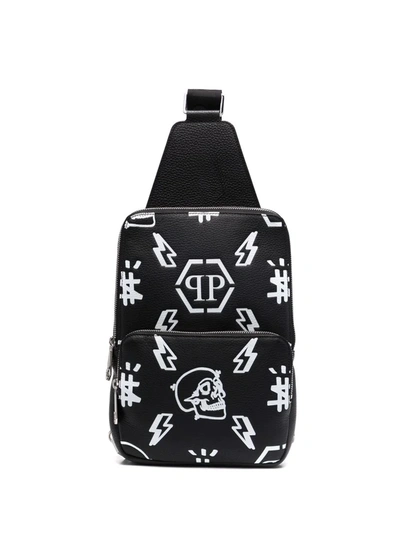 Shop Philipp Plein Monogram-print One-shoulder Backpack In Schwarz