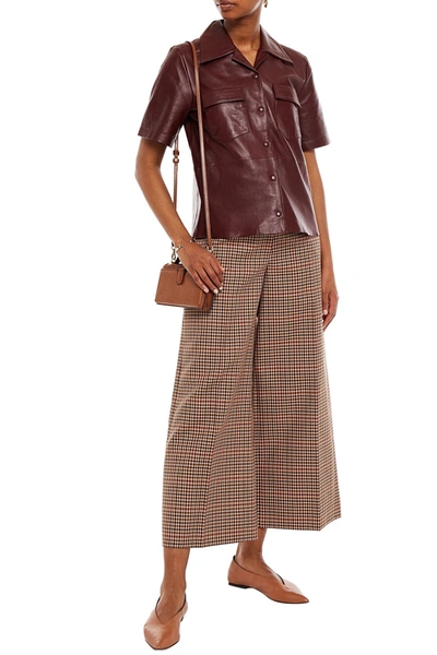 Shop Joseph Cropped Checked Wool-blend Twill Wide-leg Pants In Camel