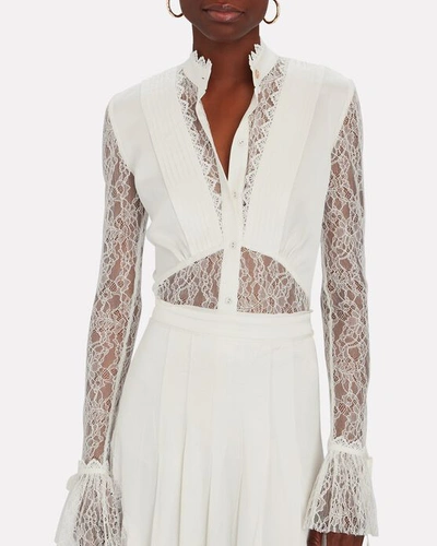 Shop Aje Veil Ruffled Lace Shirt In Ivory