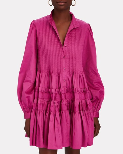 Shop Aje Run Free Smocked Cotton Mini Dress In Pink