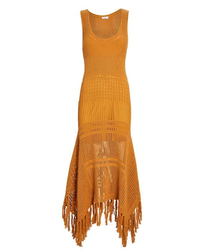 Shop A.l.c Carolyn Fringed Crochet Midi Dress In Orange