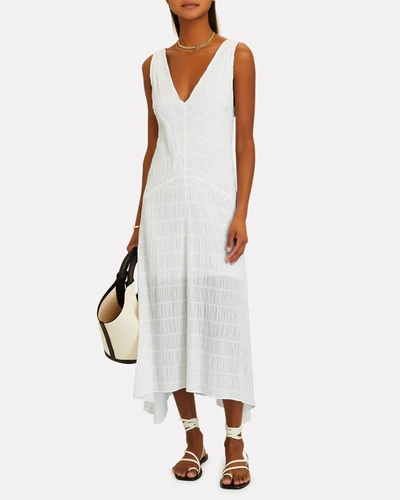 Shop Frame Savannah Shirred Poplin Midi Dress In White