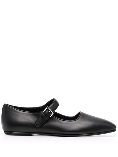 Shop The Row Ava Leather Ballerina Shoes In Black
