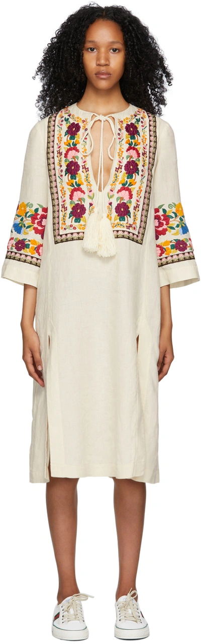 Shop Gucci Off-white Embroidered Floral Dress In 9791 Ivory