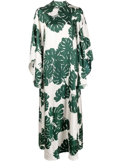 Shop La Doublej Magnifico Foliage-print Silk Dress In Weiss