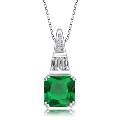 Shop Megan Walford Sterling Silver Square Green Cubic Zirconia Pendant Necklace In Green,silver Tone