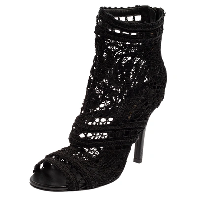 Pre-owned Dolce & Gabbana Black Lace Peep Toe Booties Size 35