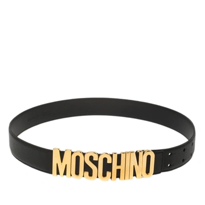 Pre-owned Moschino Black Grained Leather Classic Logo Belt 95cm In Orange
