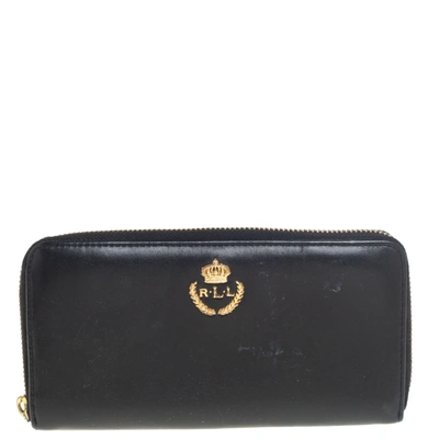 Pre-owned Polo Ralph Lauren Black Leather Zip Around Wallet