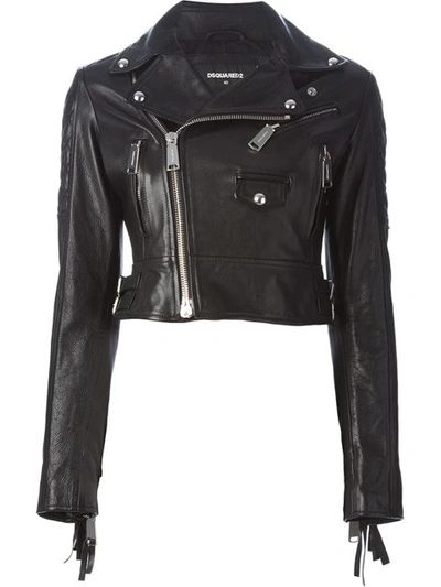 Dsquared2 Quilted Detail Biker Jacket In Black