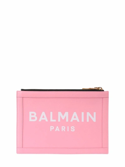 Shop Balmain Pink Calfskin B-army 26 Clutch