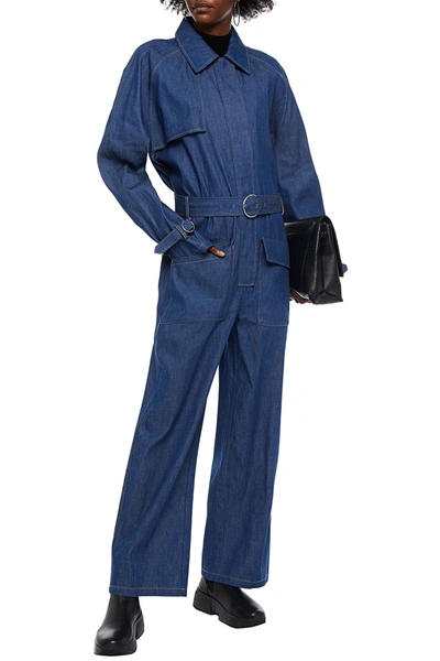 Shop Maison Margiela Belted Denim Jumpsuit In Mid Denim