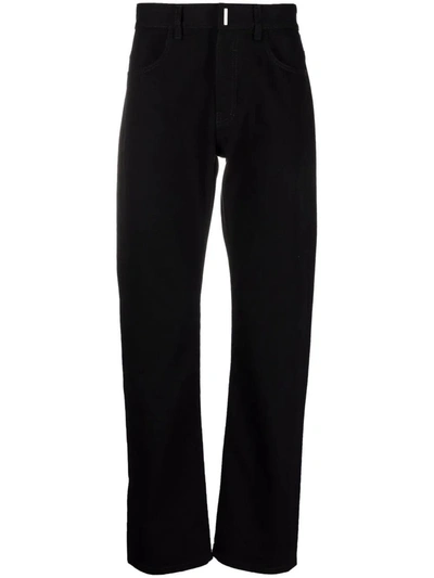 Shop Givenchy Black Straight-leg Jeans With Metal Logo Details In Nero