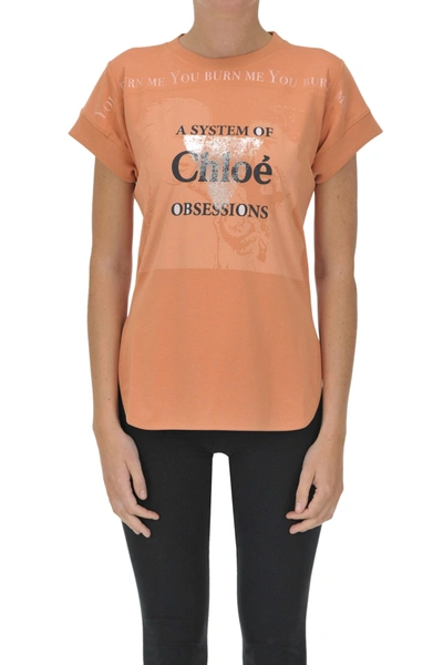 Shop Chloé Printed Cotton T-shirt In Orange