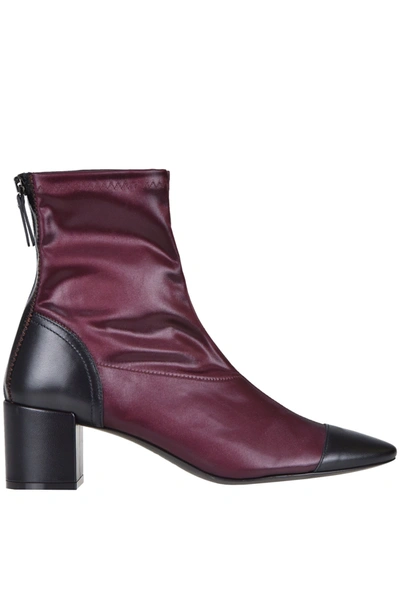 Shop Maliparmi Stretch Fabric And Leather Ankle Boots In Bordeaux
