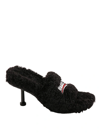 Shop Balenciaga Furry Sandals In Black