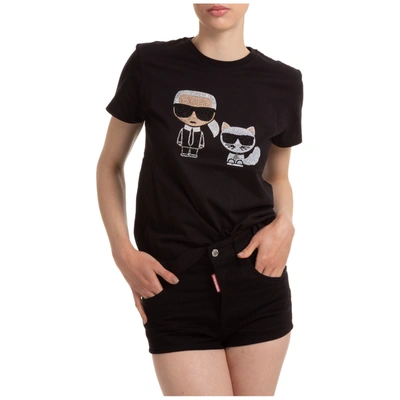 Shop Karl Lagerfeld Women's T-shirt Short Sleeve Crew Neck Round Ikonik In Black