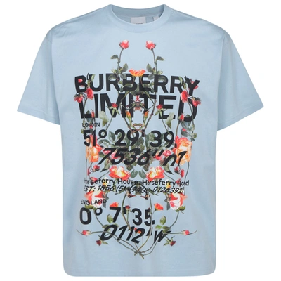Shop Burberry Men's Short Sleeve T-shirt Crew Neckline Jumper In Light Blue
