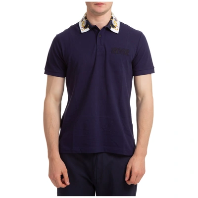 Shop Versace Jeans Couture Men's Short Sleeve T-shirt Polo Collar In Blue