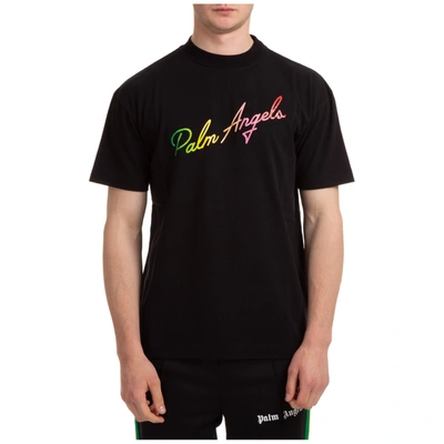 Shop Palm Angels Men's Short Sleeve T-shirt Crew Neckline Jumper Miami Logo In Black