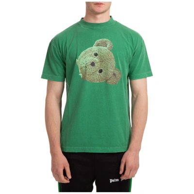 Shop Palm Angels Men's Short Sleeve T-shirt Crew Neckline Jumper Bear Head In Green