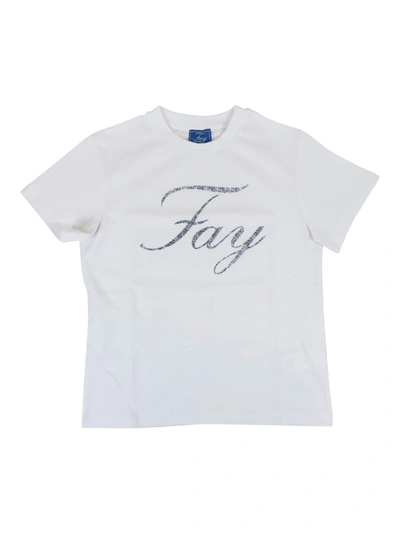 Shop Fay Logo Print Cotton T-shirt In White