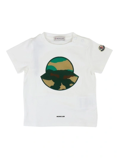 Shop Moncler Camouflage Logo Cotton T-shirt In White