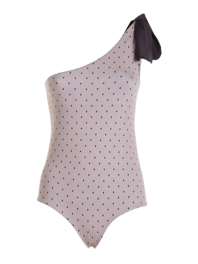 Shop Red Valentino Polka Dot One-shoulder Swimsuit In Antique Pink