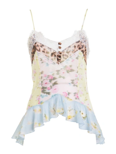 Shop Blumarine Leo Floral Print Top With Lace In Multicolor