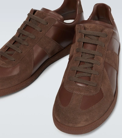 Shop Maison Margiela Replica Leather And Suede Sneakers In Brown