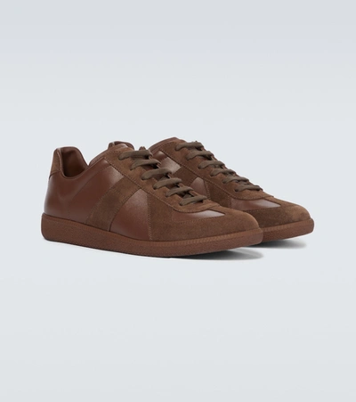 Shop Maison Margiela Replica Leather And Suede Sneakers In Brown