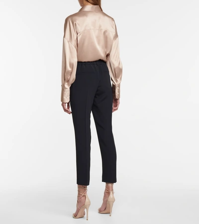 Brunello Cucinelli Black Silk-blend Tapered Trousers In Blue