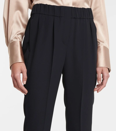 Brunello Cucinelli Black Silk-blend Tapered Trousers In Blue