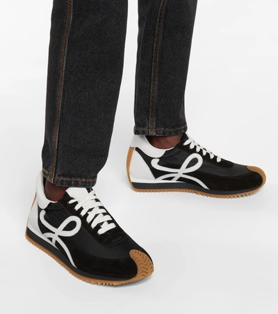 Loewe Flow Mixed Leather Bicolor Runner Sneakers In Black