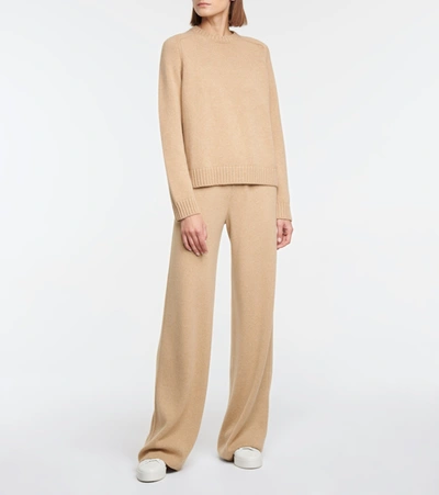 Shop Loro Piana Lexington Wide-leg Cashmere Knit Pants In Beige