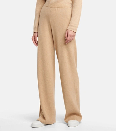 Shop Loro Piana Lexington Wide-leg Cashmere Knit Pants In Beige