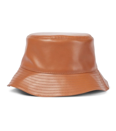 Shop Loewe Anagram Leather Bucket Hat In Brown