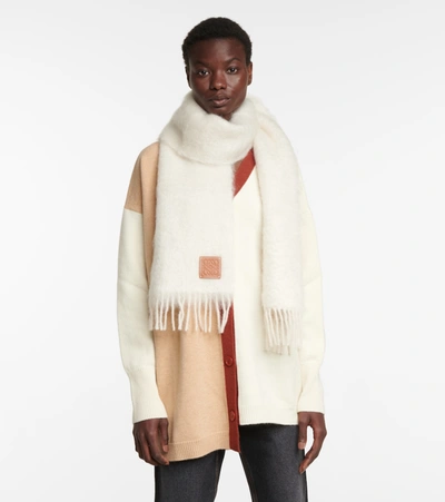 Shop Loewe Mohair And Wool-blend Scarf In White