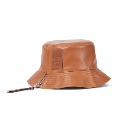 Shop Loewe Anagram Leather Bucket Hat In Brown