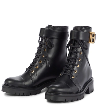 Shop Balmain Ranger Leather Combat Boots In Black