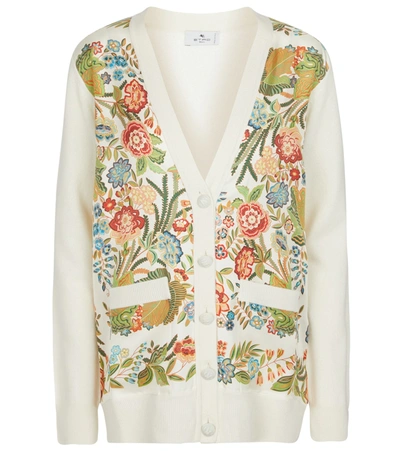 Shop Etro Floral Wool-blend Cardigan In White