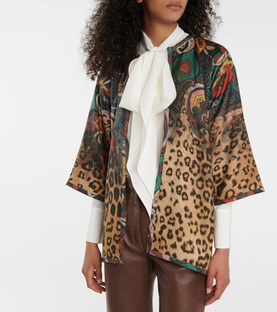 Shop Etro Paisley And Leopard-print Silk Shawl In Multicoloured