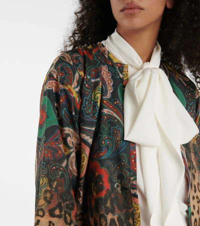 Shop Etro Paisley And Leopard-print Silk Shawl In Multicoloured