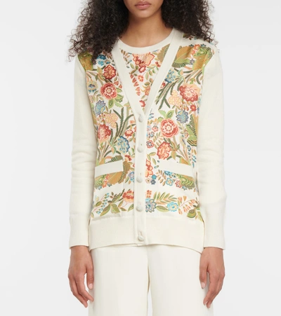 Shop Etro Floral Wool-blend Cardigan In White