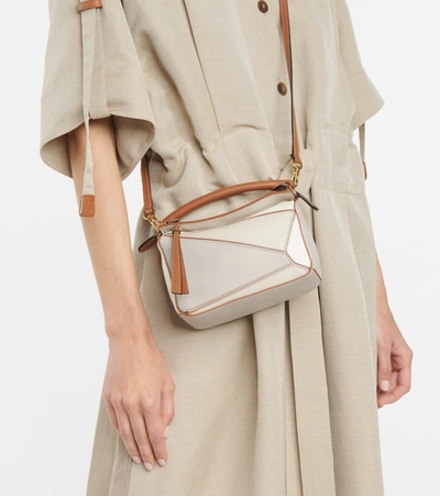 Shop Loewe Puzzle Mini Leather Shoulder Bag In White