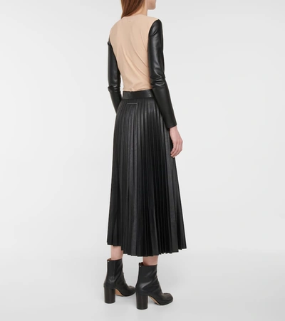 Shop Mm6 Maison Margiela Pleated Faux Leather Midi Skirt In Black