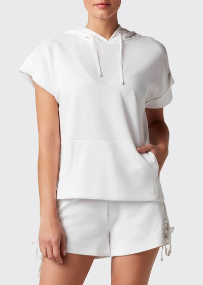 Shop Blanc Noir Mesh-back Pullover Hoodie In White