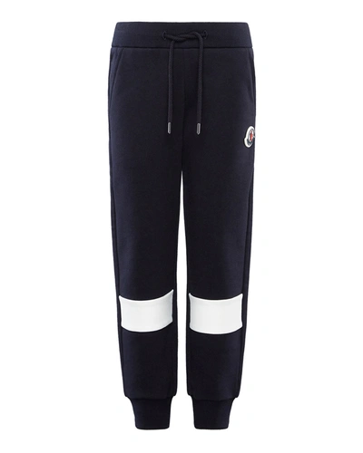 Shop Moncler Boy's Logo Embroidered Colorblock Jogger Pants In 778 Navy