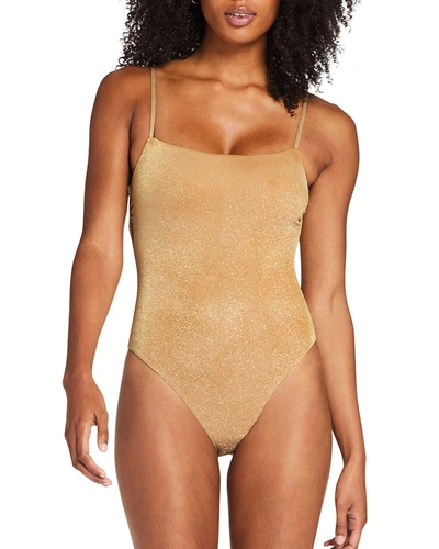 Shop Vitamin A Jenna Bodysuit Full-coverage One-piece Swimsuit In Golden Glow Metal