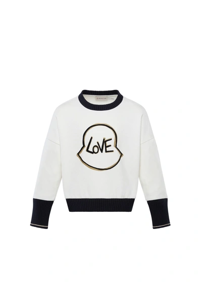 Shop Moncler Girl's Love Logo Graphic Sweatshirt In 034 White